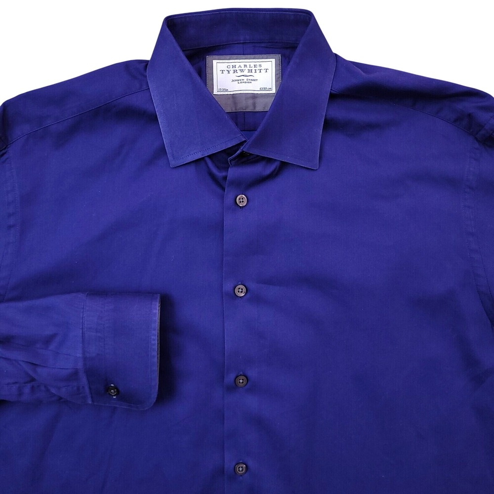 Charles Tyrwhitt Dress Shirt Mens 17 35 Regular Fit Royal Blue Long Sleeve